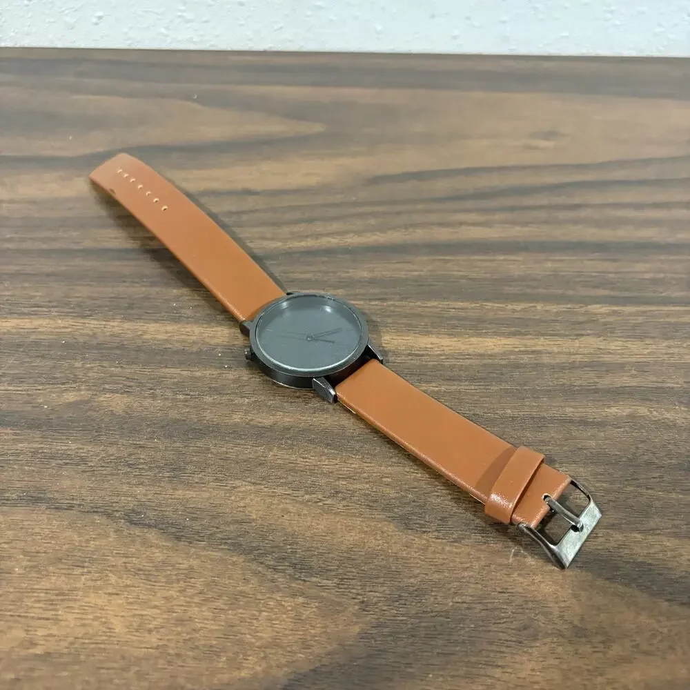 Komono The‎ Wizard Watch Black Grey Tan Leather Band Water Resistant Stainless